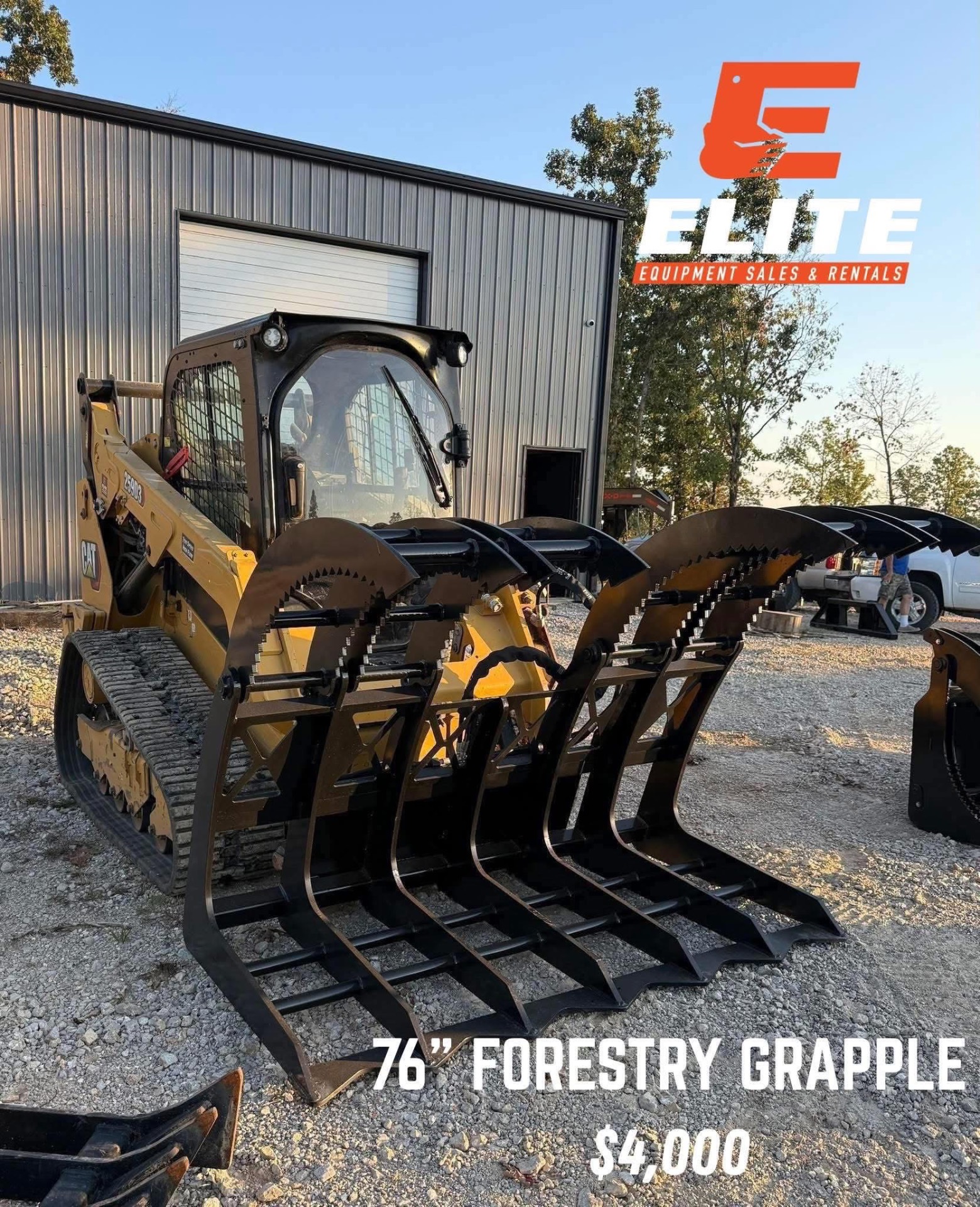 76" forestry grapple attachment on a skid steer